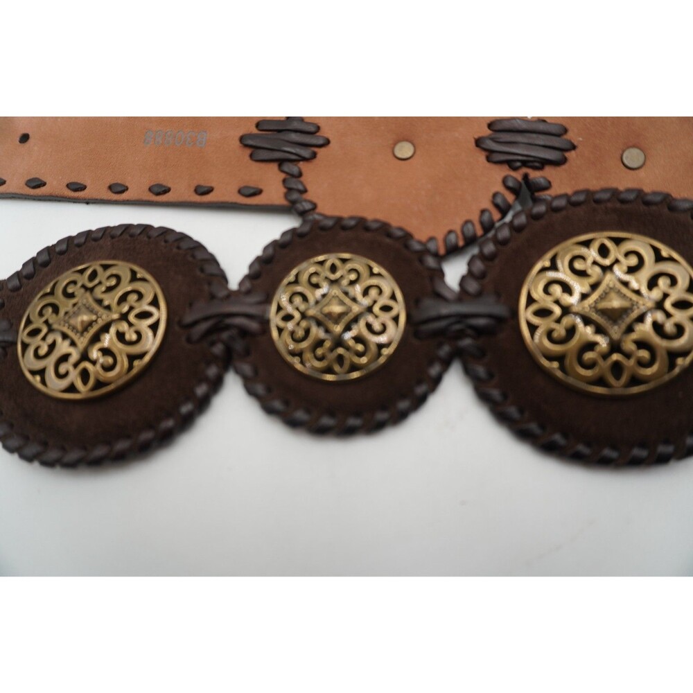 Brighton Brown Wide Suede Concho Belt Ornate Brass Medallions Western Cowgirl 3" - Picture 6 of 12